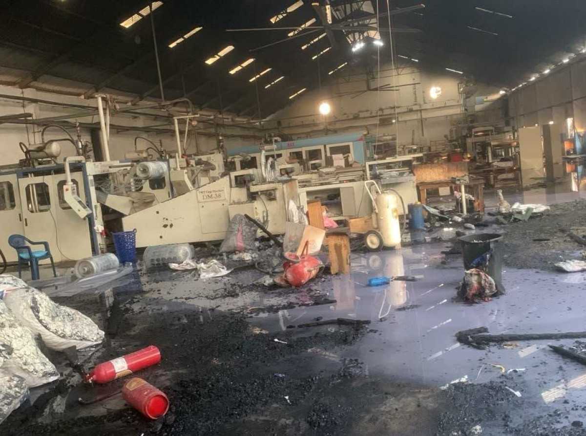 Fire guts Rubber Warehouse and Factory in Tema; firefighter sustain injuries
